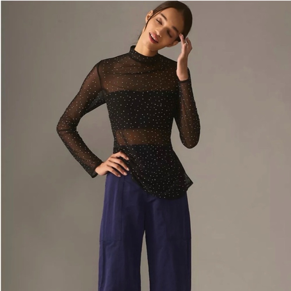 Anthropologie Sheer Black Studded Tunic •S•